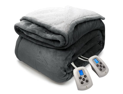 Electric Blanket Queen Grey Heated Throw with 10 Heat Settings / Safety 10 Hours Auto-Off Dual Controllers 84