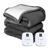 Electric Blanket King Grey Heated Throw with 10 Heat Settings/Safety 10 Hours Auto-Off Dual Controllers