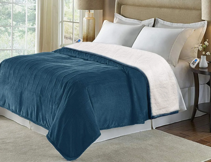 Queen Electric Blanket, Navy Heated Throw with 10 Heat Settings/Safety 10 Hours Auto-Off Dual Controllers (84X90'')