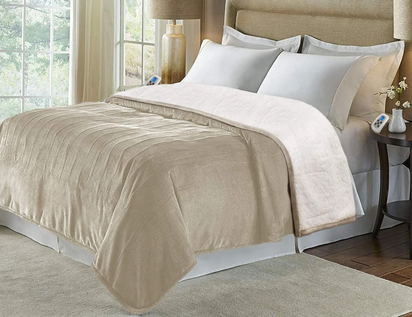 Heated Blanket Twin Linen Electric Throw with 10 Heat Settings/Safety 10 Hours Auto-Off Dual Controllers 62