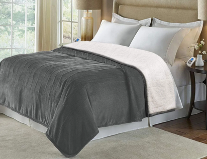 Electric Blanket Queen Grey Heated Throw with 10 Heat Settings / Safety 10 Hours Auto-Off Dual Controllers 84