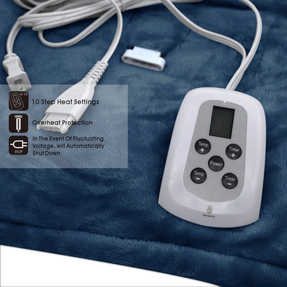 Heated Blanket Twin Navy Electric Blanket Throw with 10 Heat Settings/Safety 10 Hours Auto-Off Dual Controllers 62
