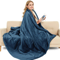 Queen Electric Blanket, Navy Heated Throw with 10 Heat Settings/Safety 10 Hours Auto-Off Dual Controllers (84X90'')