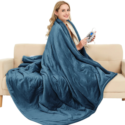 Heated Blanket Twin Navy Electric Blanket Throw with 10 Heat Settings/Safety 10 Hours Auto-Off Dual Controllers 62