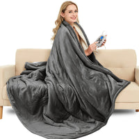 Electric Blanket Queen Grey Heated Throw with 10 Heat Settings / Safety 10 Hours Auto-Off Dual Controllers 84"X90"