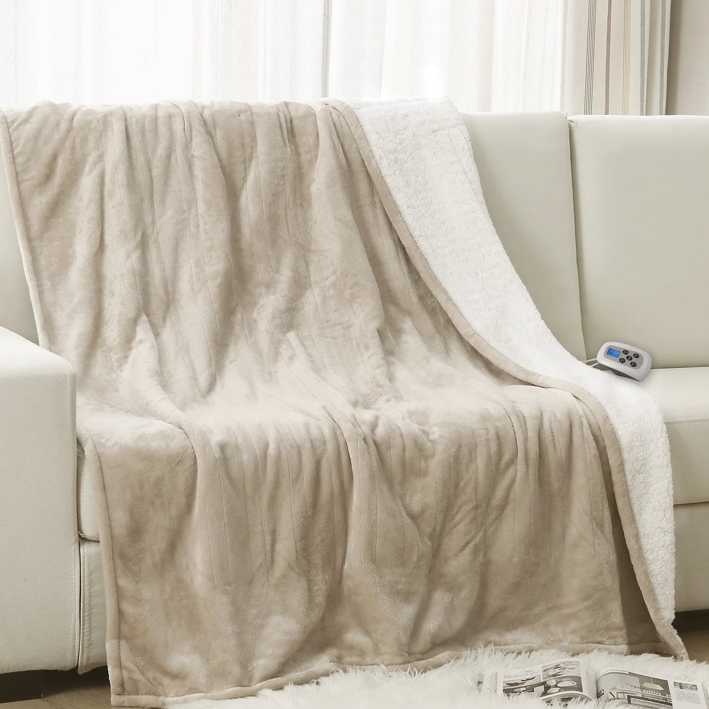 Heated Blanket Twin Linen Electric Throw with 10 Heat Settings/Safety 10 Hours Auto-Off Dual Controllers 62"X84"